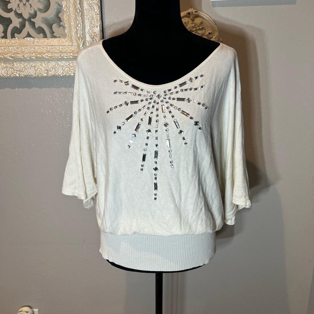 Boston Proper Embellished White Women's Top - Picture 5 of 12